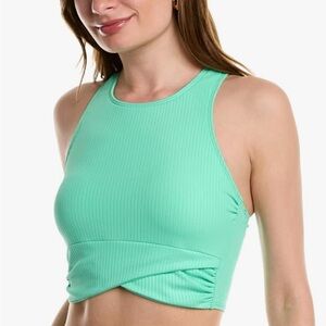Next by Athena In The Groove High Neck Sports Bra Green Ribbed Top NWT Large